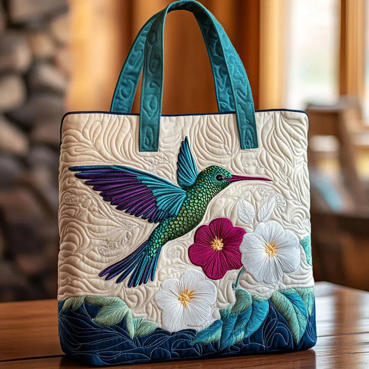 Handmade Bag with Hummingbird and White Flower