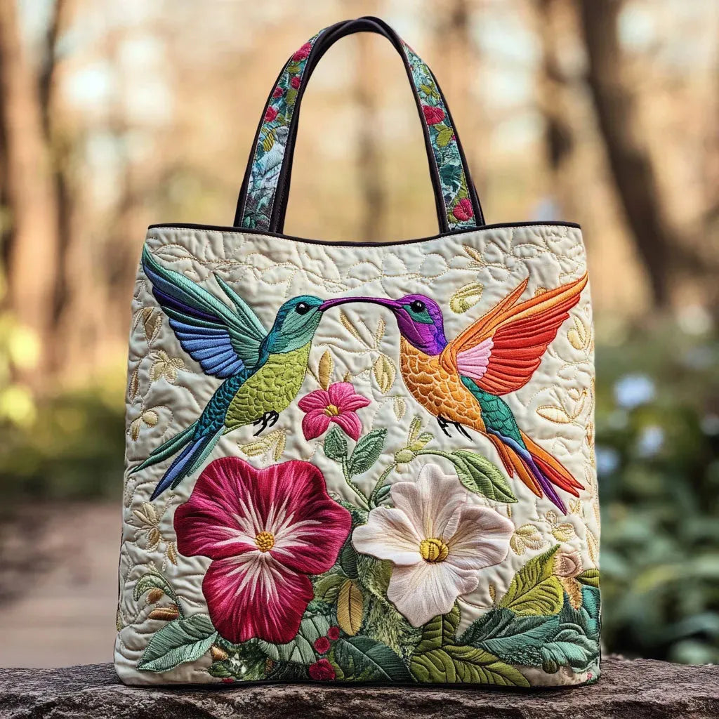 Handmade Bag with Hummingbird and White Flowers