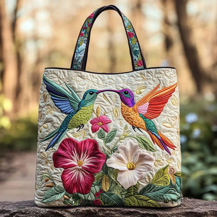 Handmade Bag with Hummingbird and White Flowers