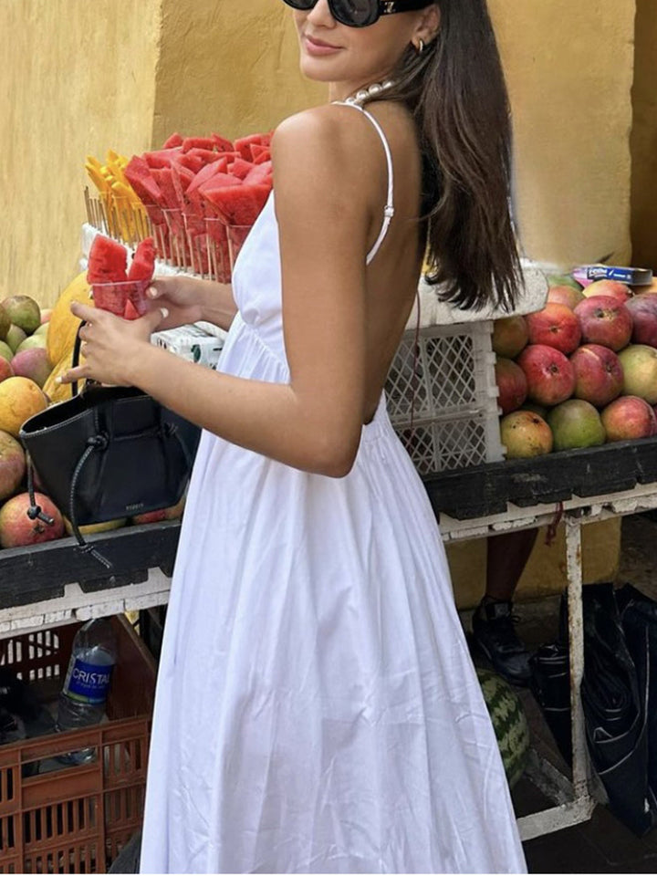 Maxi Cotton Dress with Open Back