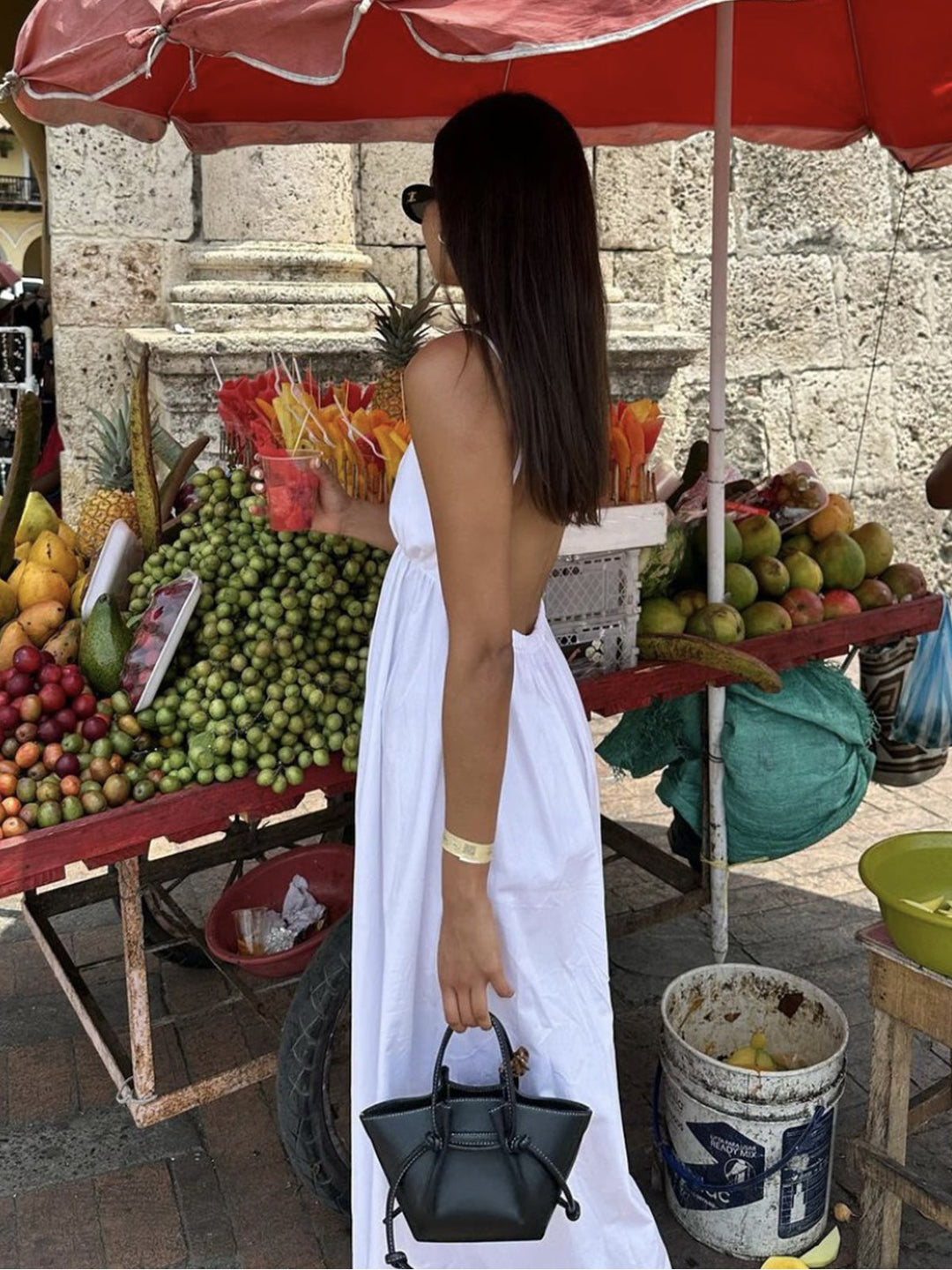 Maxi Cotton Dress with Open Back