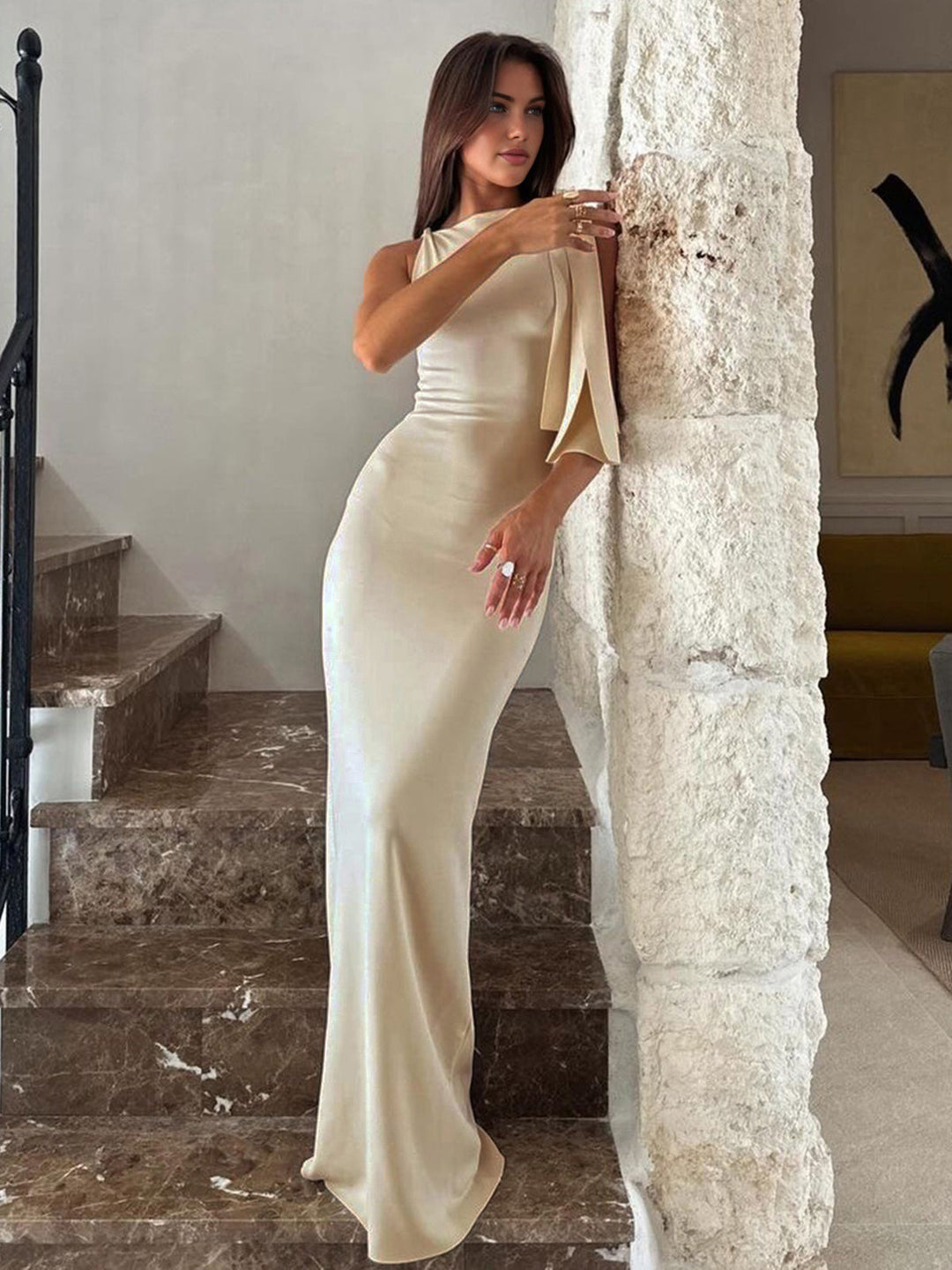 Maxi Dress with Shoulder Tie Design