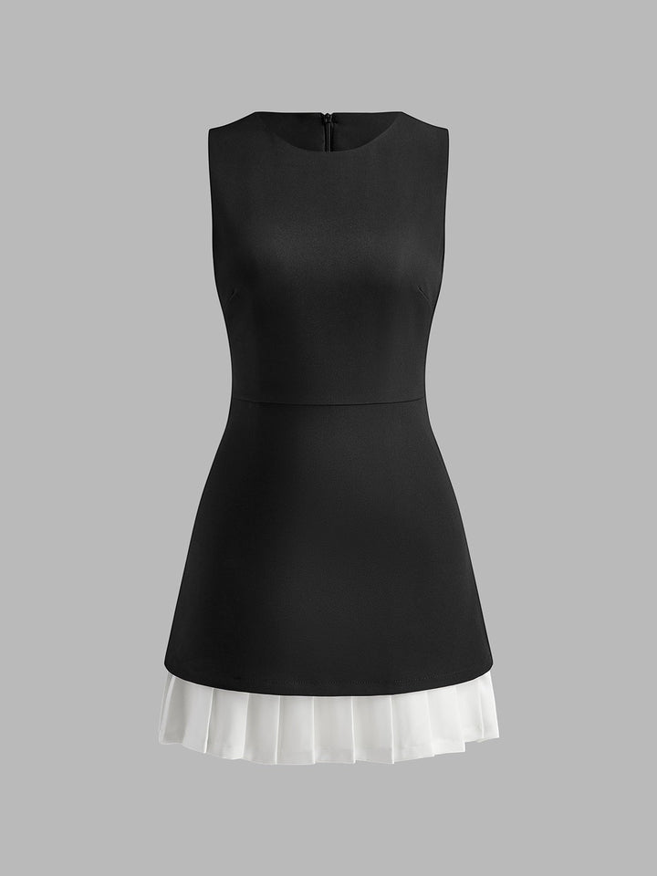 Mini Sleeveless Dress in Two Colours with Pleated Hem