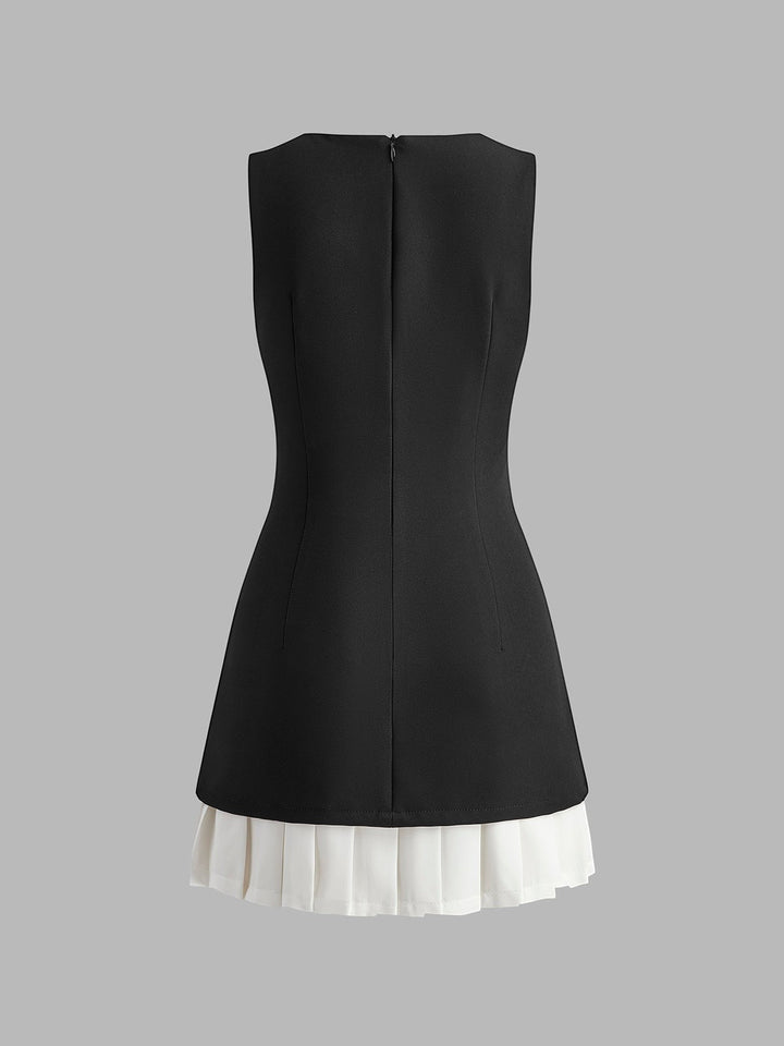 Mini Sleeveless Dress in Two Colours with Pleated Hem
