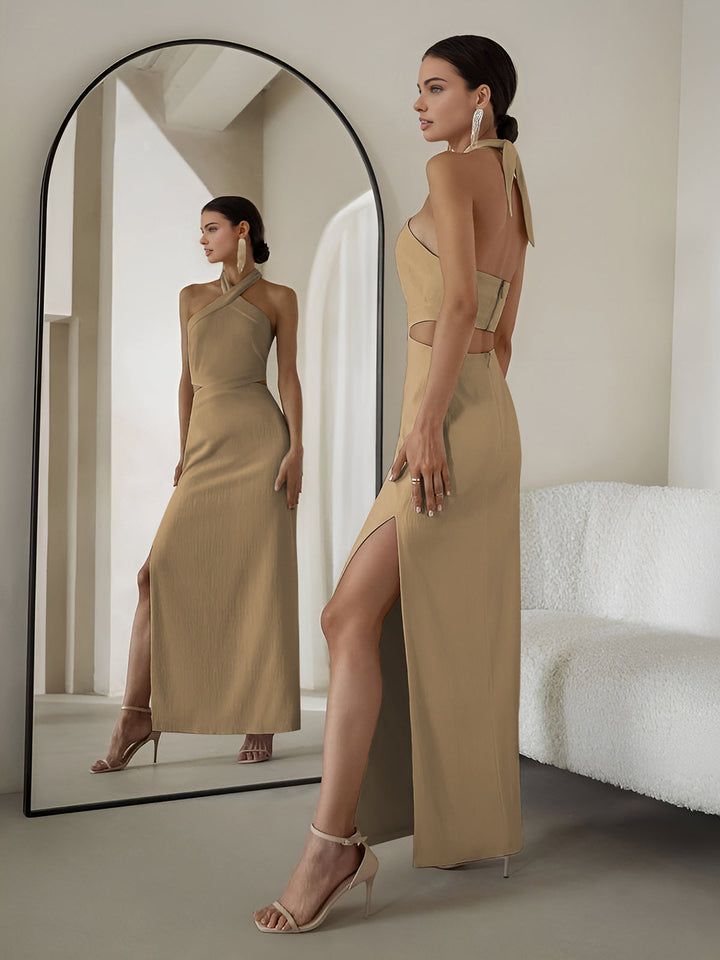 Long Halter Dress with Cross Design