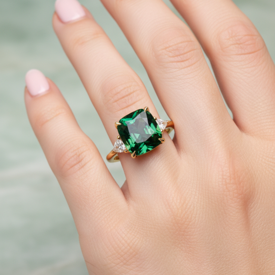Elegant Square Ring with Emerald