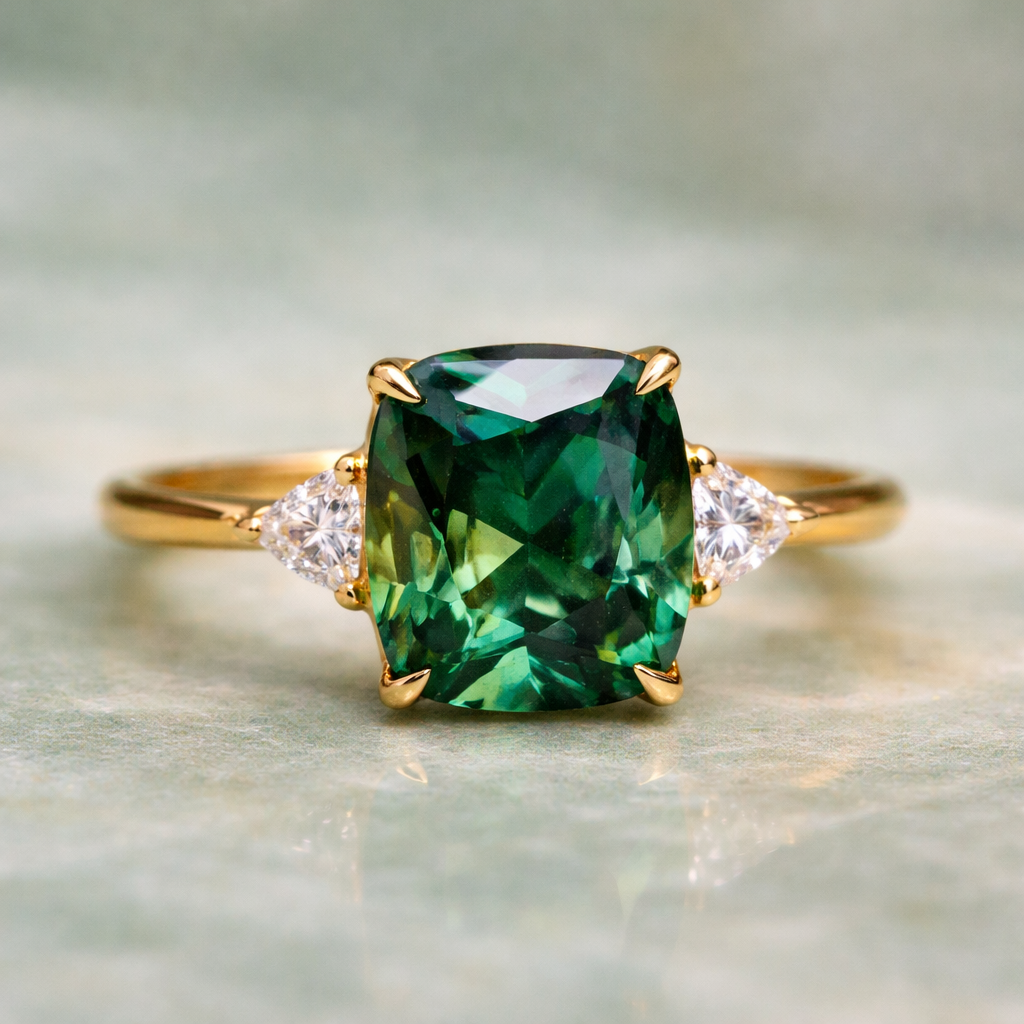 Elegant Square Ring with Emerald
