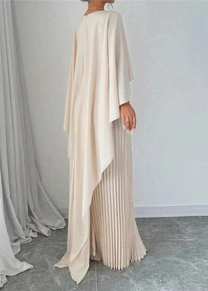 Maxi Wedding Dress with Batwing Sleeves and Satin Pleats