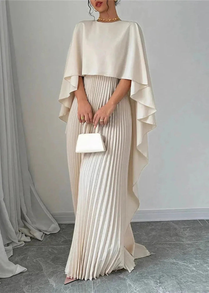Maxi Wedding Dress with Batwing Sleeves and Satin Pleats