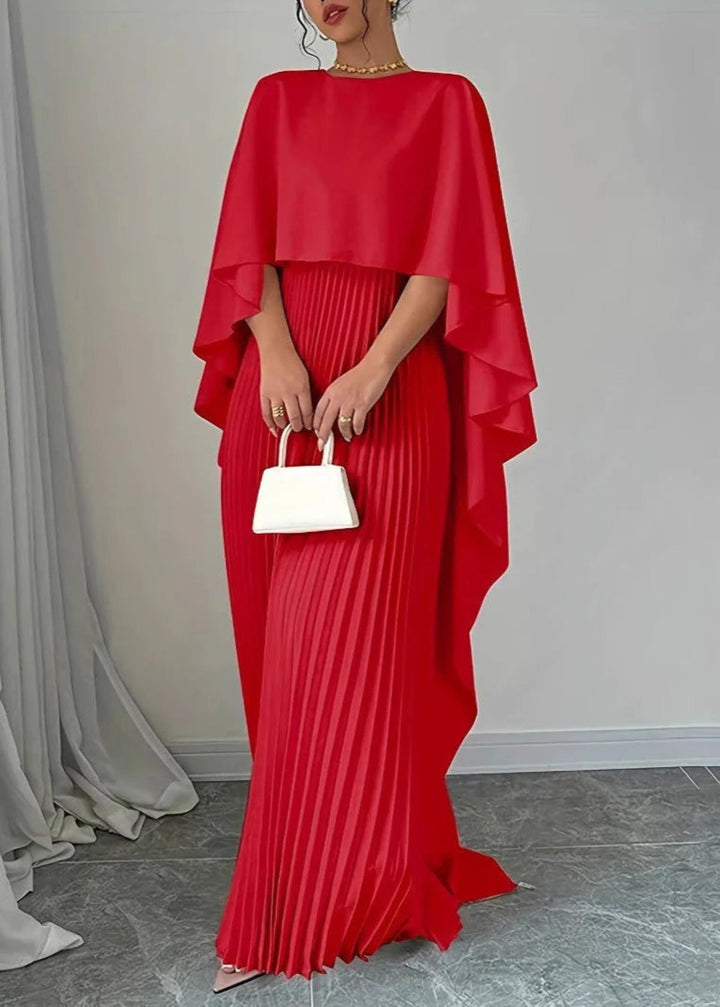 Maxi Wedding Dress with Batwing Sleeves and Satin Pleats