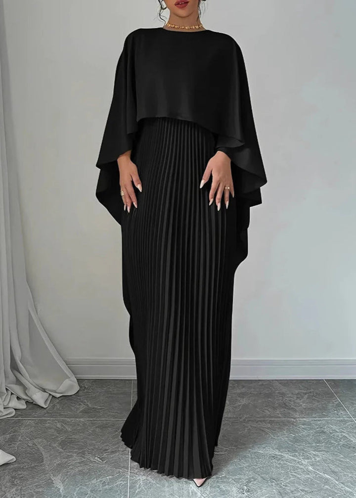 Maxi Wedding Dress with Batwing Sleeves and Satin Pleats