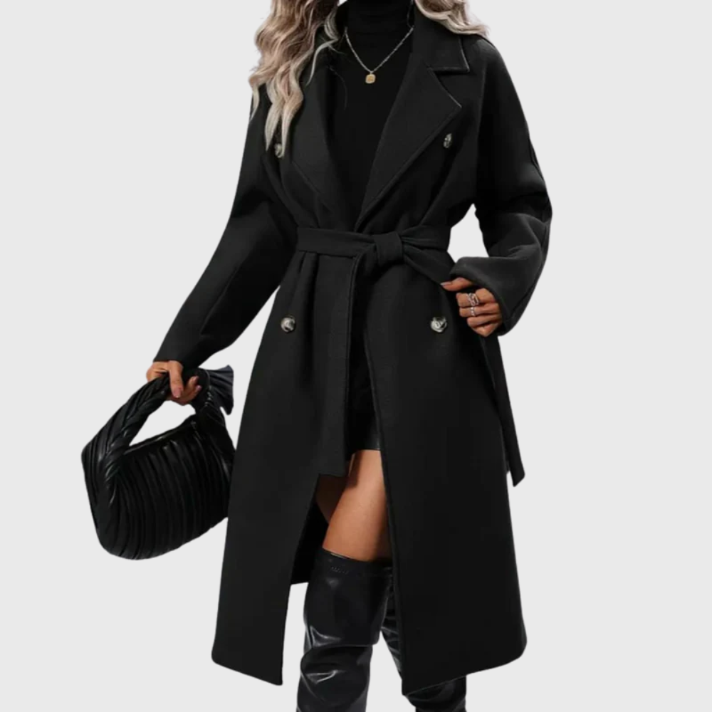 Women's Long Sleeve Belted Winter Trench Coat