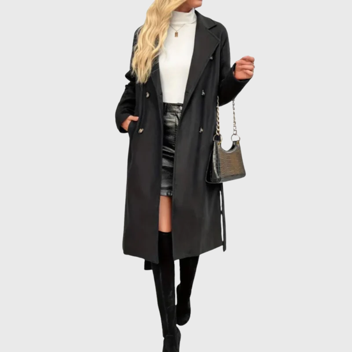 Women's Long Sleeve Belted Winter Trench Coat