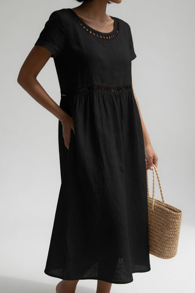 Ľudovíta | Lightweight Linen-Cotton Midi Dress with Embroidery