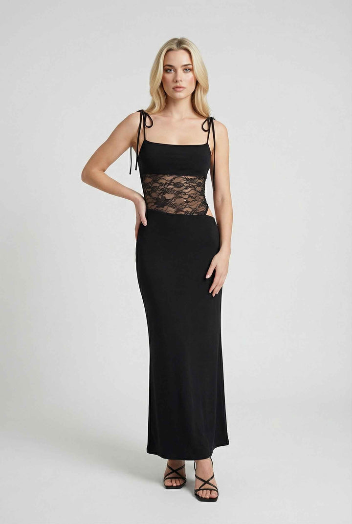 Sona | Elegant Black Maxi Dress for Romantic Evenings