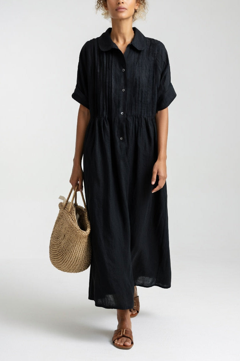 Klaudia | Relaxed Fit Linen-Cotton Shirt Dress