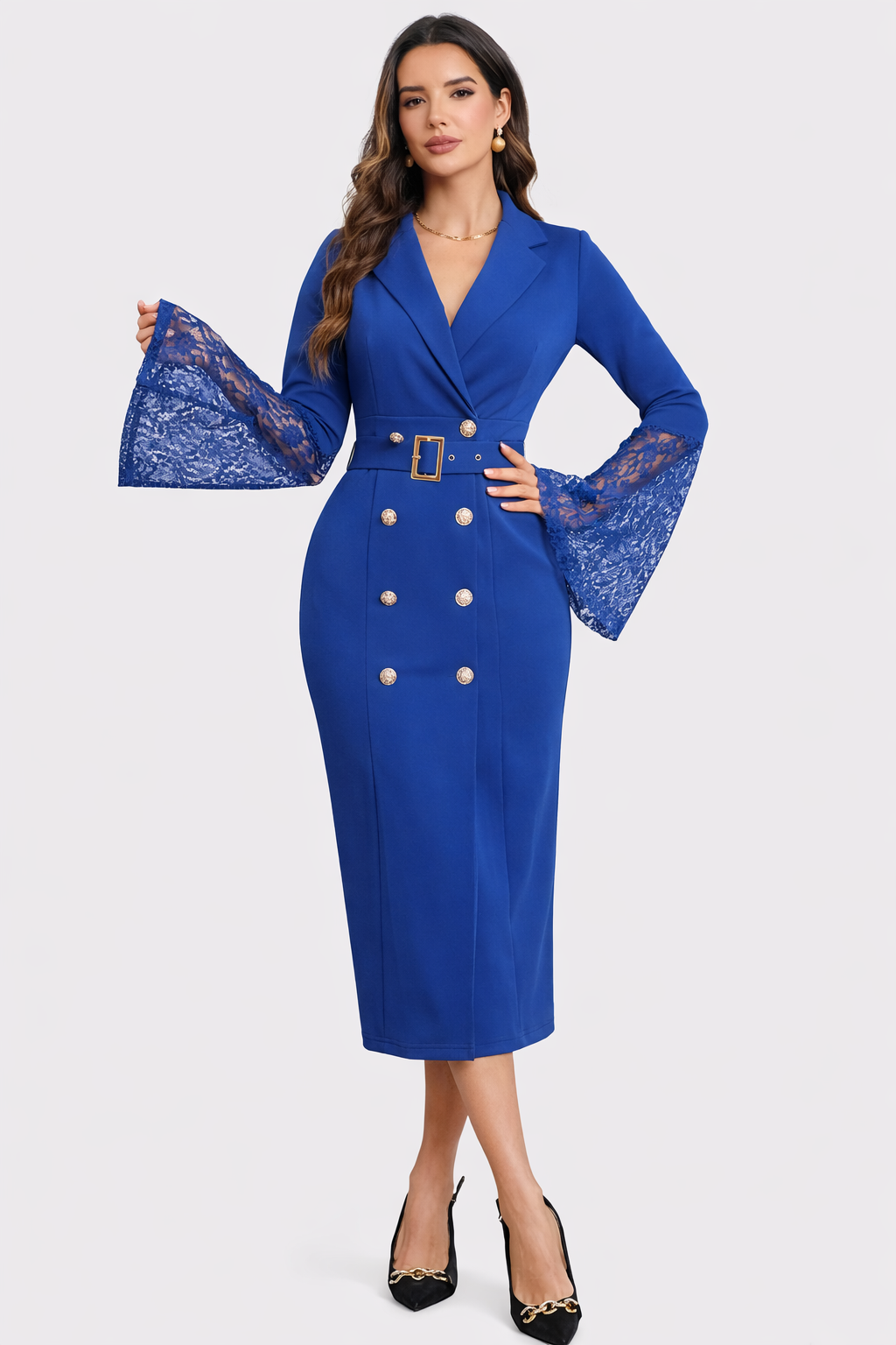 Jéssica | Lace-Sleeved Midi Dress