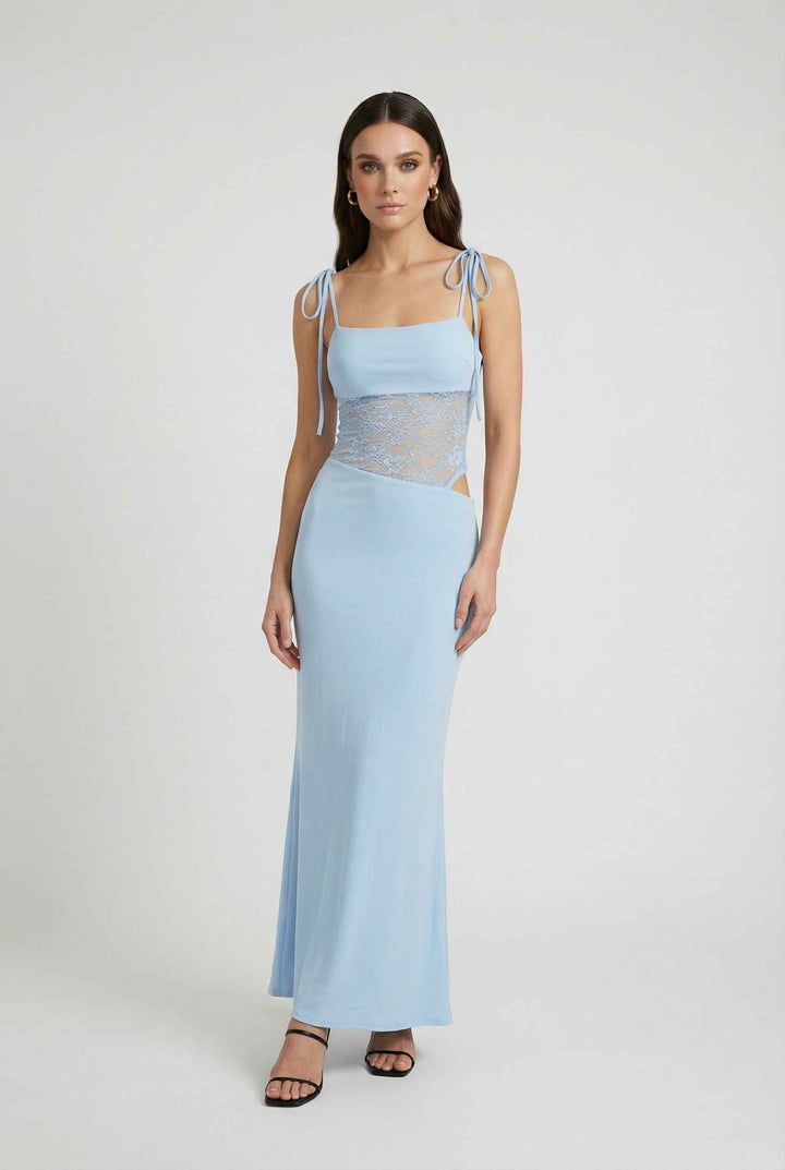 Klára | Elegant Blue Fitted Maxi Dress