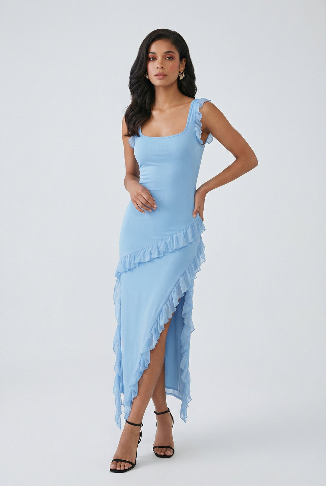 Veronika | Blue Maxi Dress Featuring a High Slit