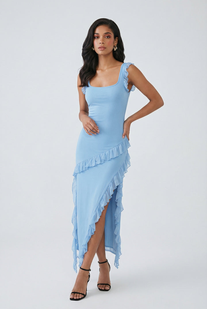 Veronika | Blue Maxi Dress Featuring a High Slit