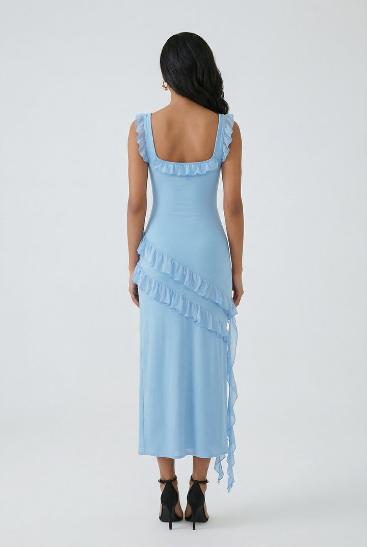 Veronika | Blue Maxi Dress Featuring a High Slit