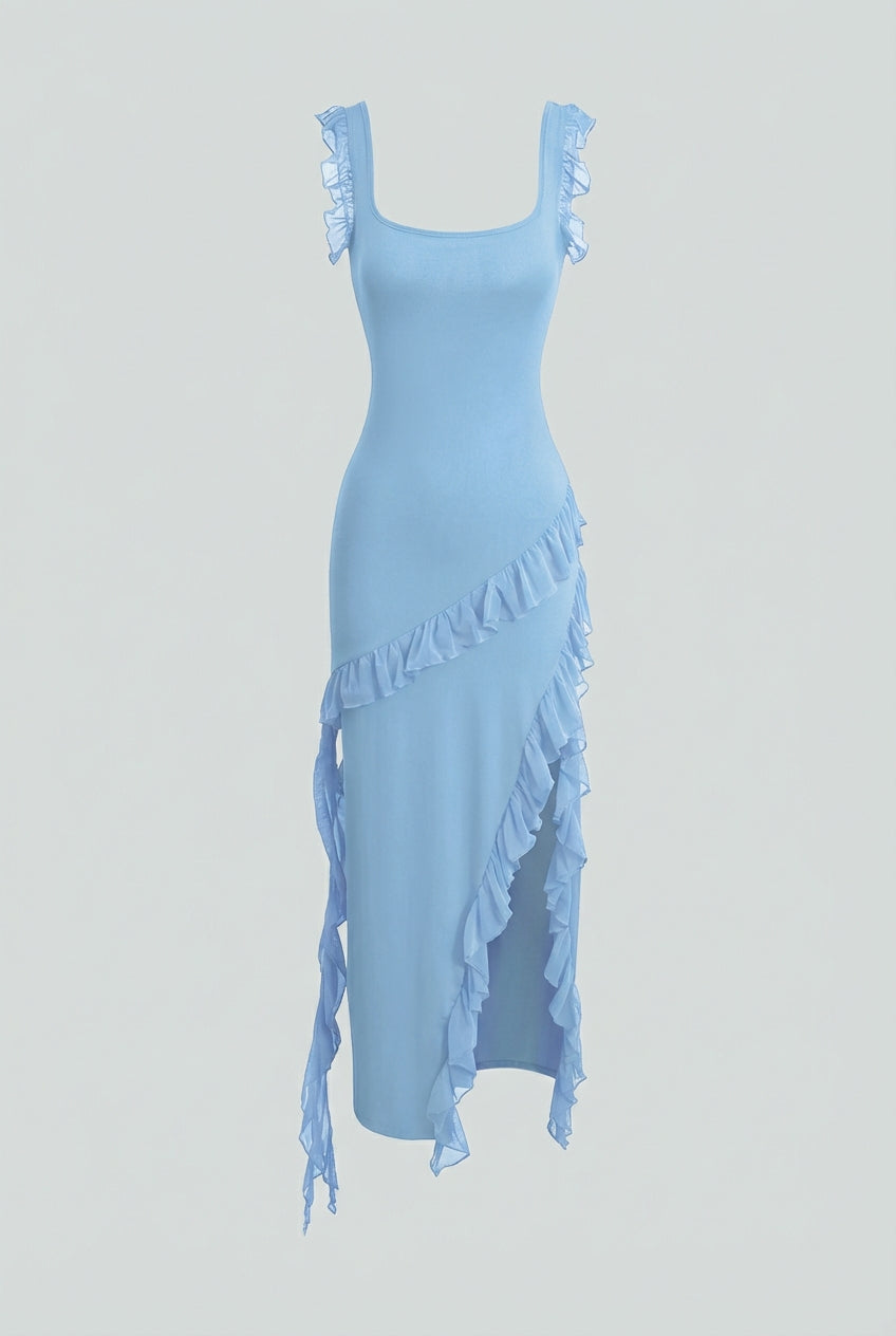 Veronika | Blue Maxi Dress Featuring a High Slit
