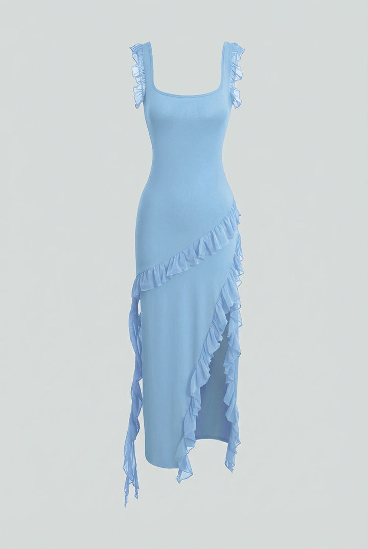 Veronika | Blue Maxi Dress Featuring a High Slit