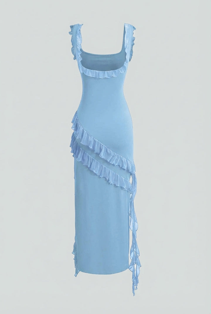 Veronika | Blue Maxi Dress Featuring a High Slit