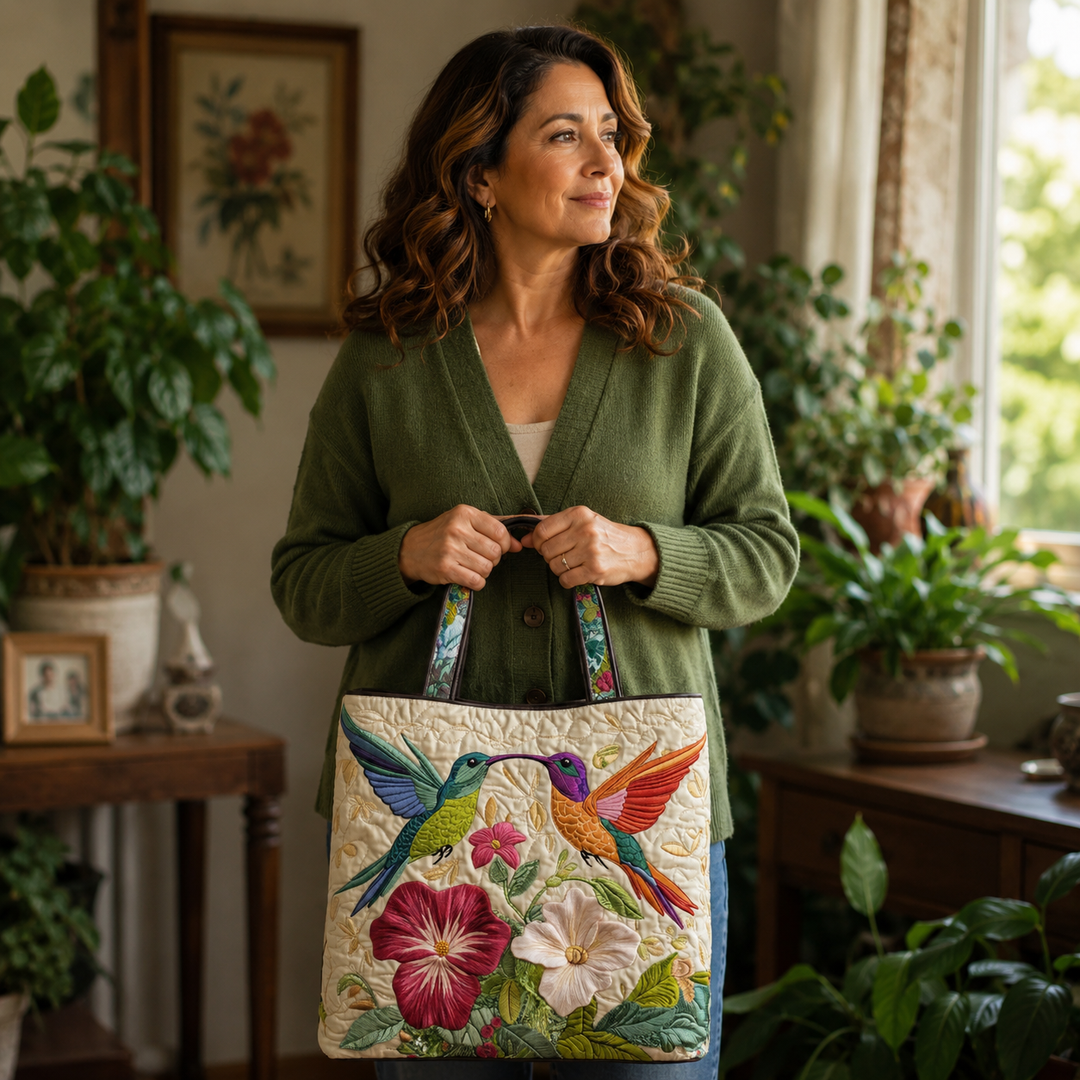 Handmade Bag with Hummingbird and White Flowers