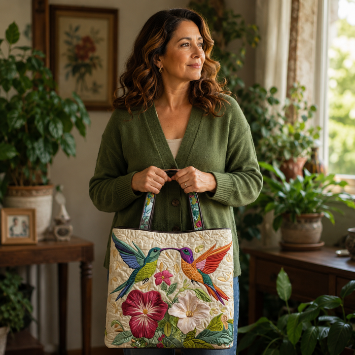 Handmade Bag with Hummingbird and White Flowers