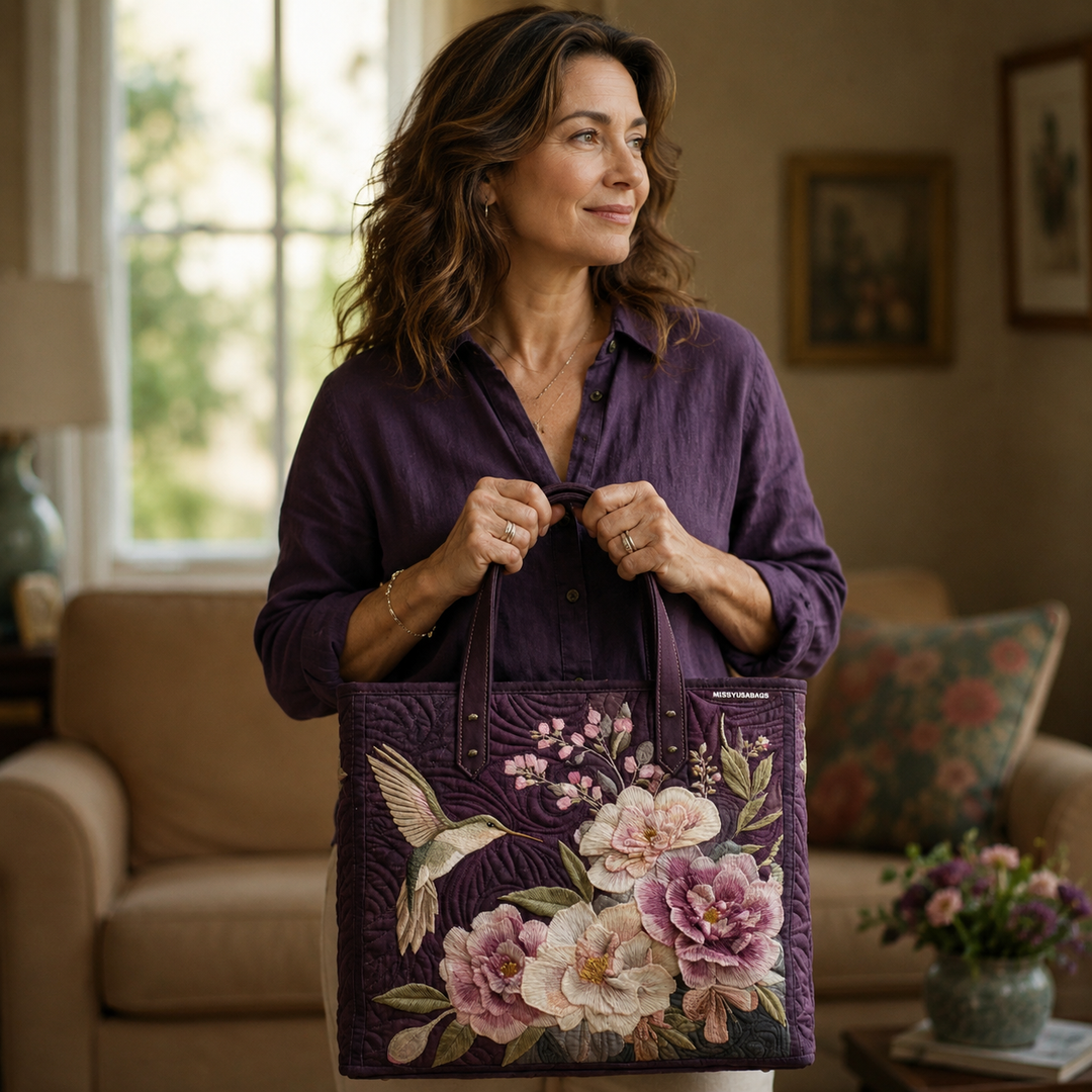Handmade Bag with Hummingbird and Orchids