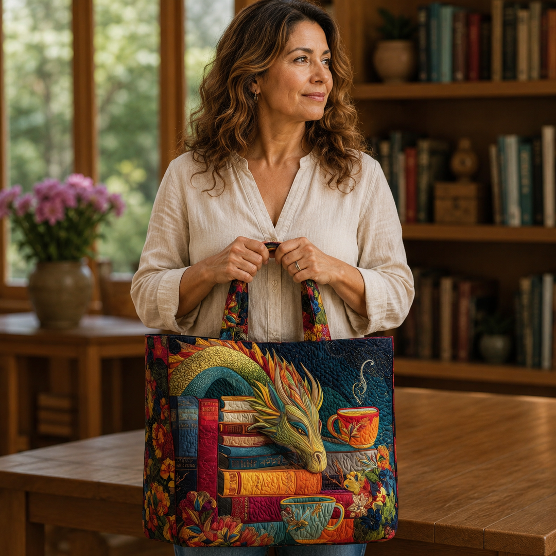 Handmade Bag | Dragon with Books and Mugs