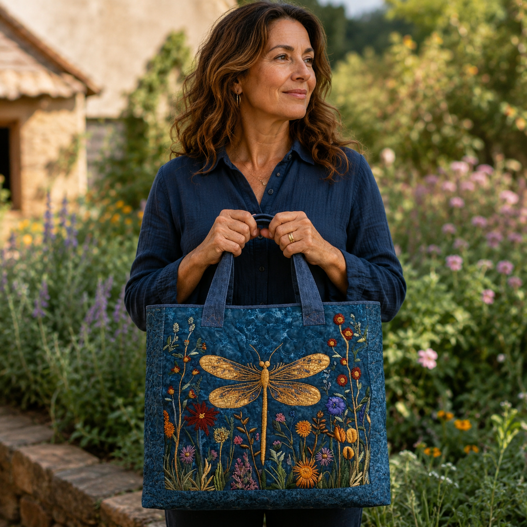 Handmade Bag with Golden Dragonfly