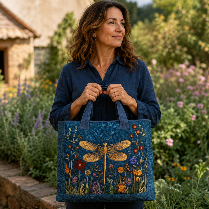 Handmade Bag with Golden Dragonfly