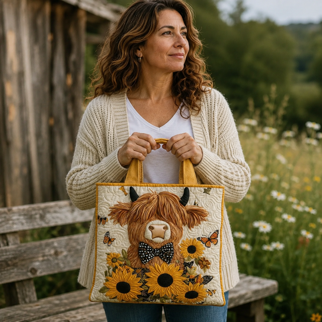 Handmade Bag | Cow from High Lands with Sunflower Design