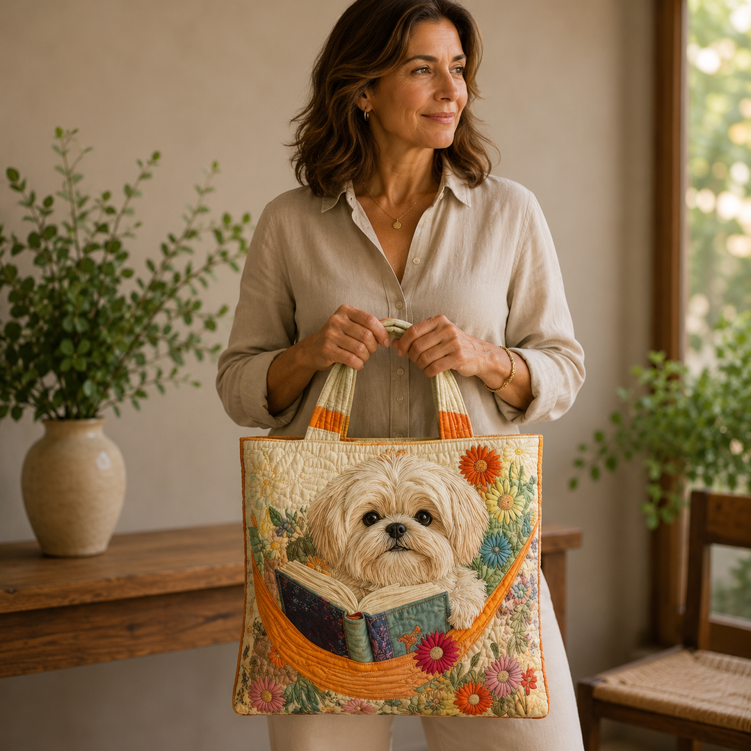 Handmade Shih Tzu Bag with Books and Flowers