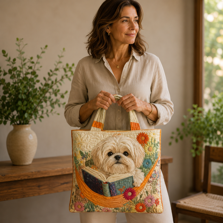 Handmade Shih Tzu Bag with Books and Flowers