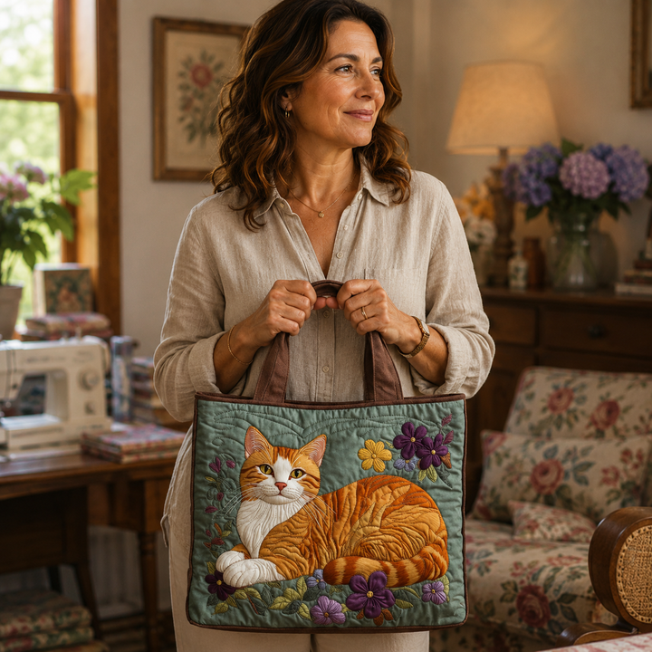 Handmade Bag with Orange Cat Design