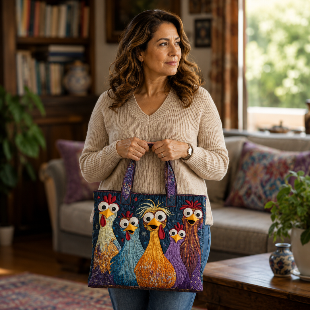 Handmade Bag with Five Colourful Chickens