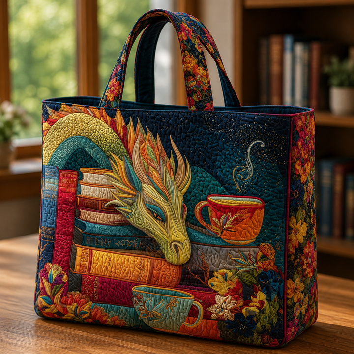 Handmade Bag | Dragon with Books and Mugs