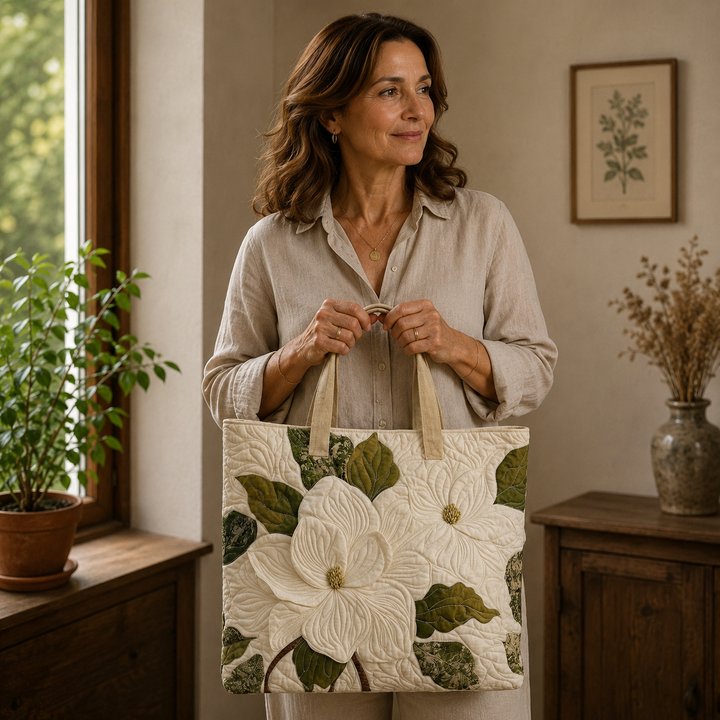 Handmade Bag with Elegant White Flowers