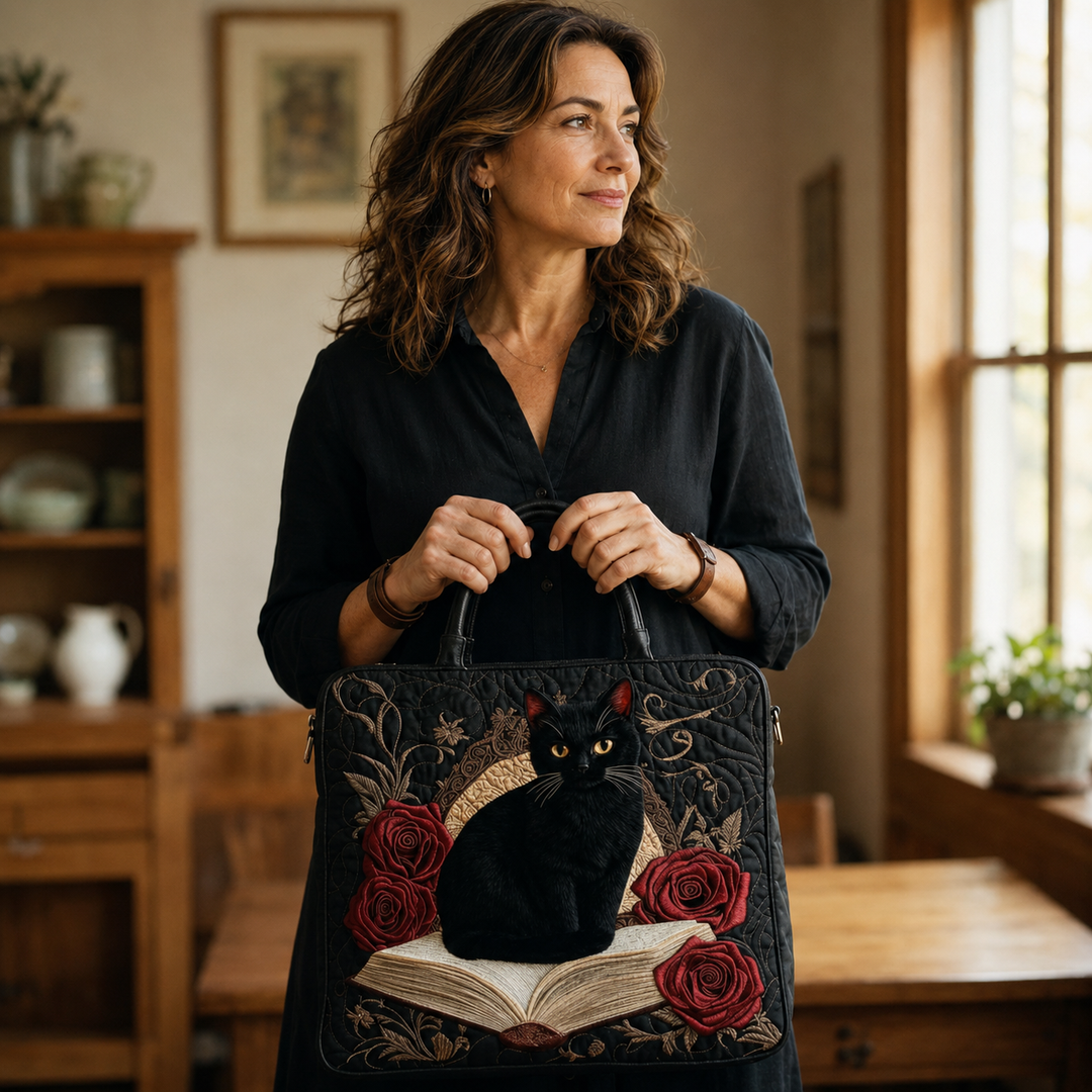 Handmade Bag | Black Cat with Books