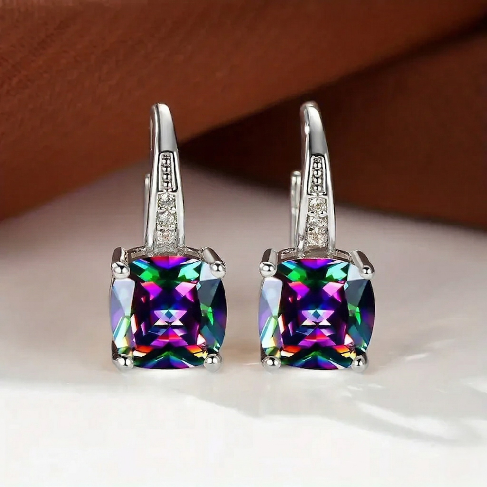 Ring Earrings with Hidden Stone | Gold