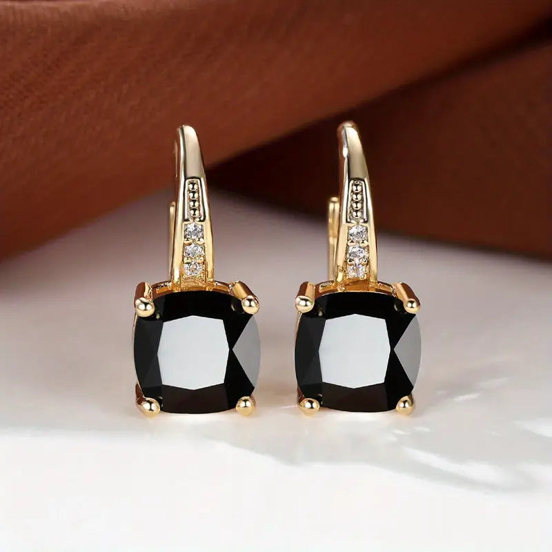Ring Earrings with Hidden Stone | Gold