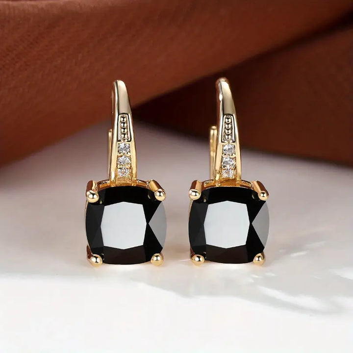 Ring Earrings with Hidden Stone | Gold