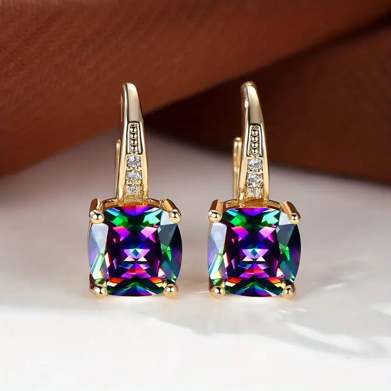Ring Earrings with Hidden Stone | Gold