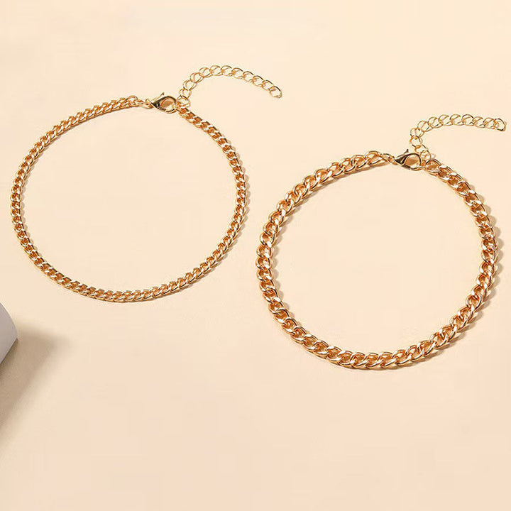 Gold Ankle Bracelet with High Cuban Linens