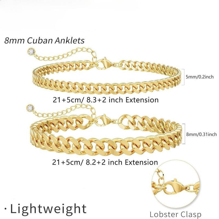 Gold Ankle Bracelet with High Cuban Linens