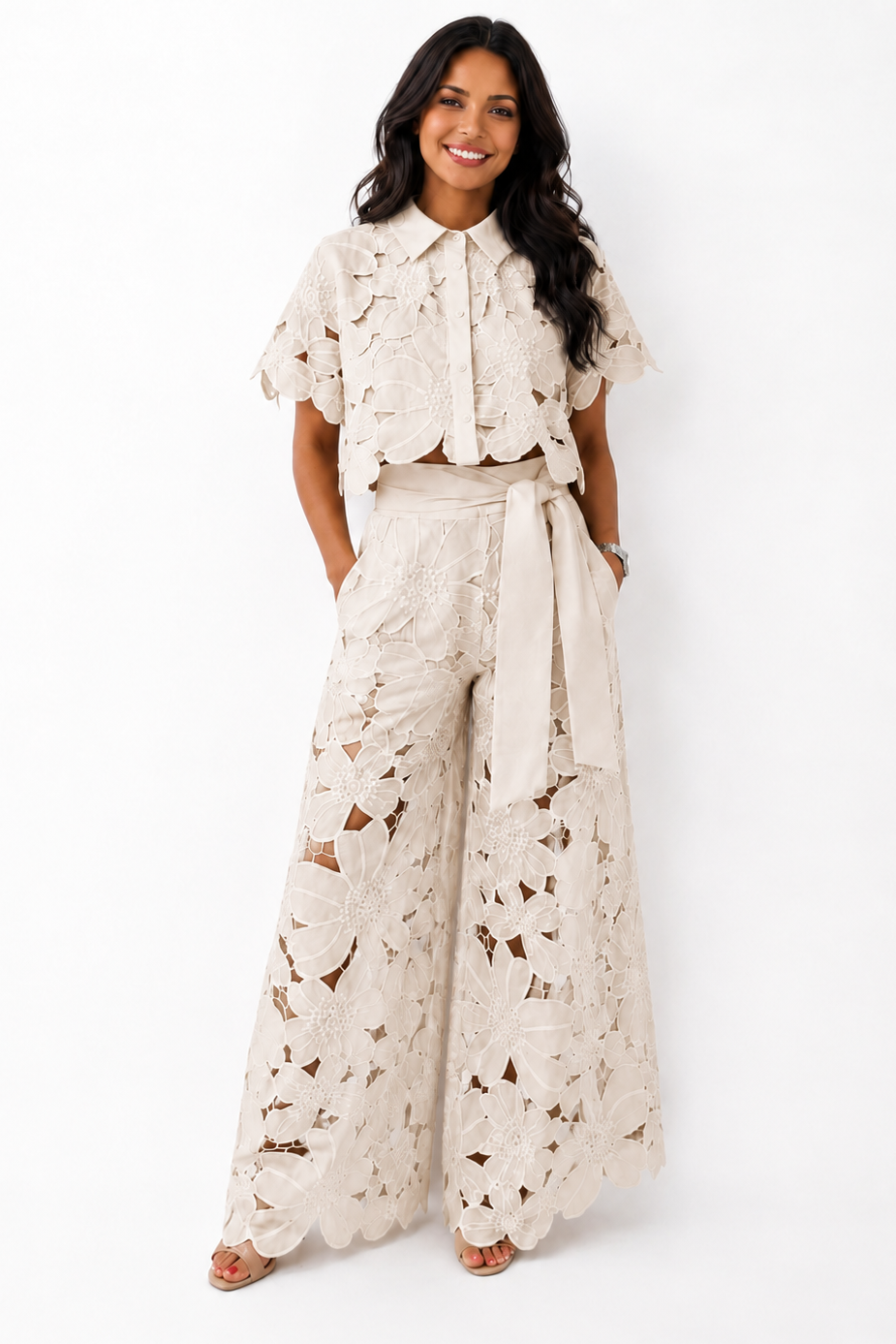 Vladimíra | Embroidered Wide-Leg Trouser Set