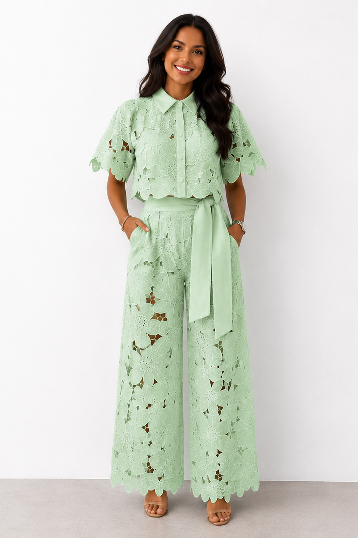 Vladimíra | Embroidered Wide-Leg Trouser Set